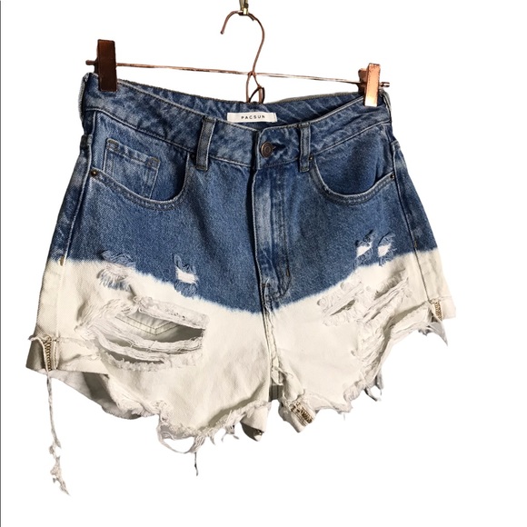 PacSun | Two Tone Blue White Dipped High Rise Mom Short Jean Shorts Distressed - Picture 5 of 8